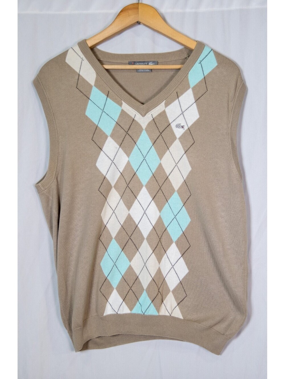 Lacoste Argyle Beige / Blue / White Sweater Vest - Men's Size 4 / Medium